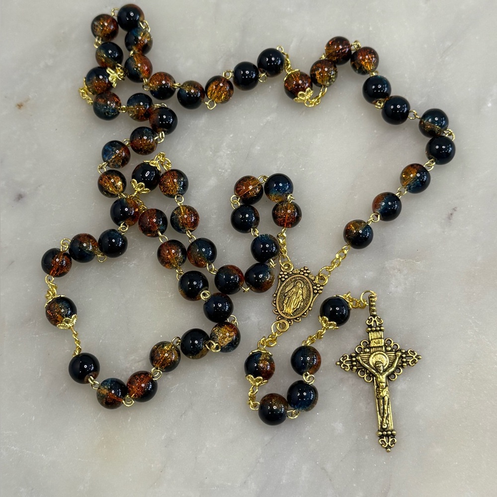 Elegant Gold and Black Beaded Rosary